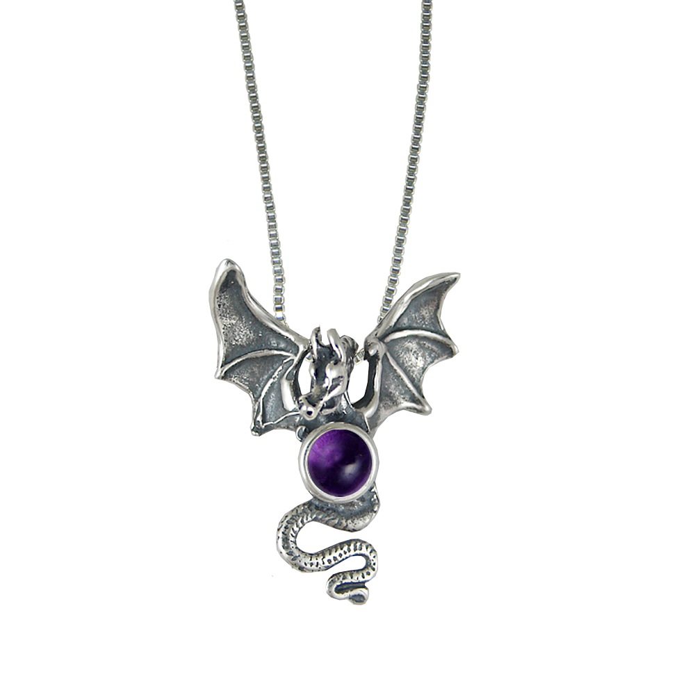 Sterling Silver Dragon of Protection Pendant With Amethyst